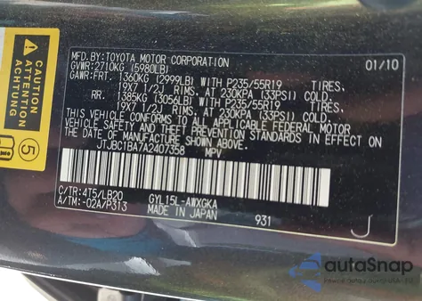 2010 Lexus Rx 450H from USA, damaged, VIN JTJBC1BA7A2407358